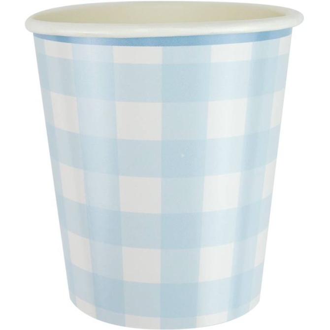 8 Gobelets Festonne Vichy Bleu 