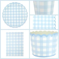 Grande Boite � F�te Festonn�e Vichy Bleu