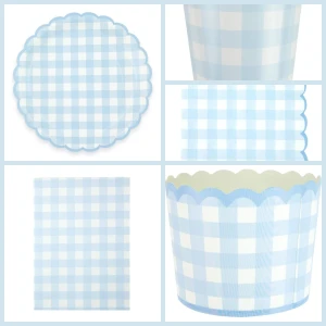 Grande Boite � F�te Festonn�e Vichy Bleu