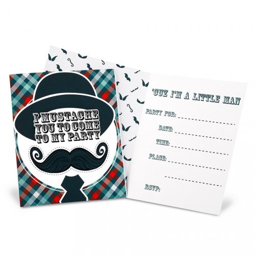 8 Invitations Little Man Moustache 