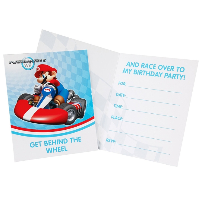 8 Invitations Mario Kart Wii 