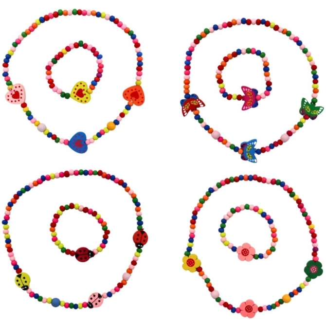 1 Parure de Bijoux avec Collier et Bracelet en Bois - 20 cm 