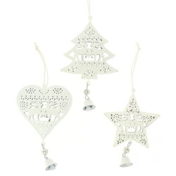 6 Suspensions Coeur / Etoile / Sapin Blanc (6 cm) - Mtal. n1
