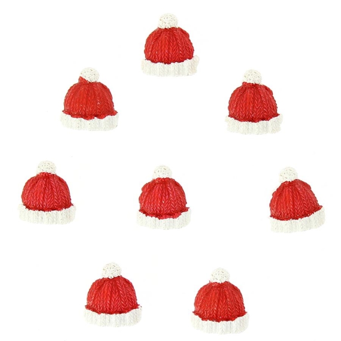 8 Mini Bonnets de Nol Autocollants (2, 5 cm) - Rsine 
