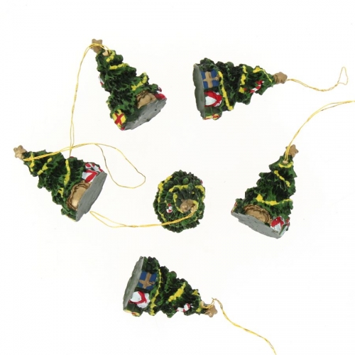 6 Mini Suspensions Sapin de Nol (3,5 cm) - Rsine 