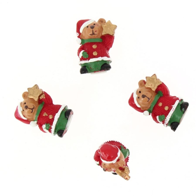 4 Minis Oursons Noël Autocollants (3, 5 cm) - Résine 