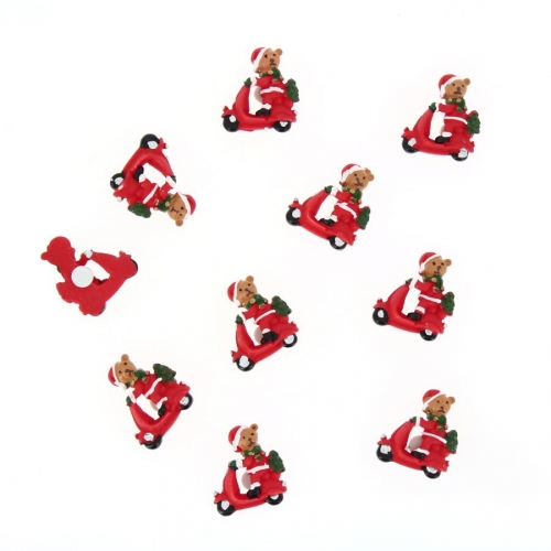 10 Ours Nol sur un Scooter Autocollants (3 cm) - Rsine 