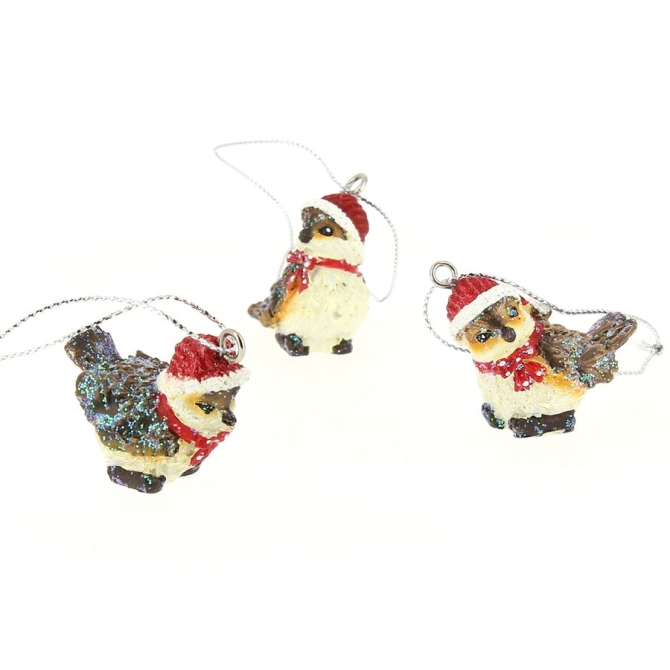 1 Oiseau Bonnet de Nol  Suspendre (4 cm)- Rsine et paillettes 
