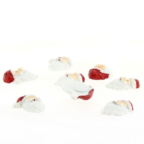 8 Mini Têtes de Père-Noël - Autocollants (3 cm) - Résine 