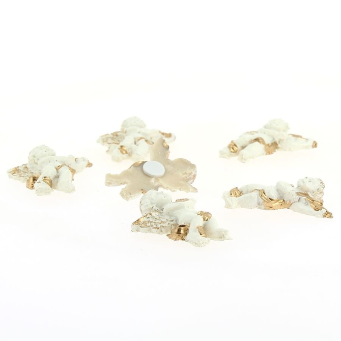 6 Mini Anges Blanc / Or - Autocollants (3, 5 cm) - Rsine 