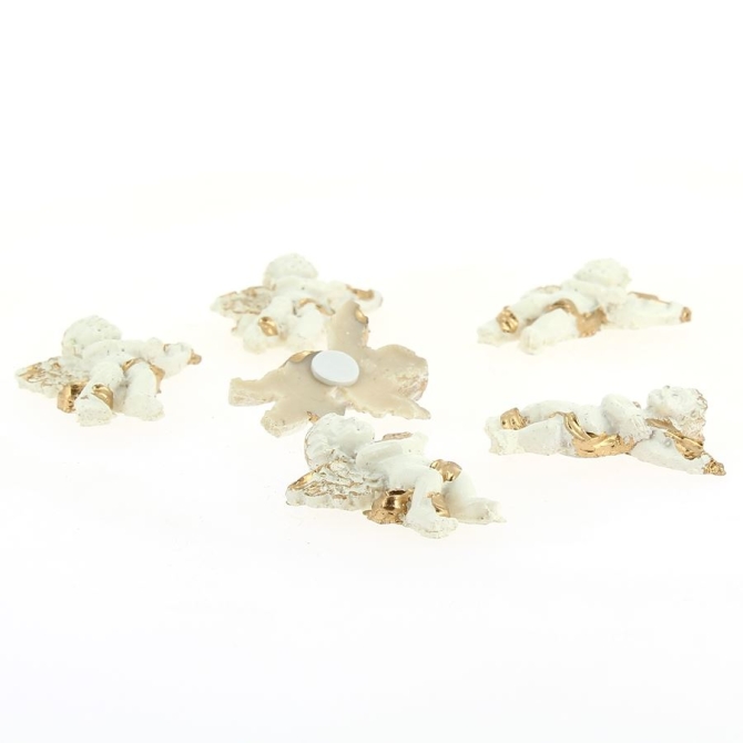 6 Mini Anges Blanc / Or - Autocollants (3, 5 cm) - Résine 