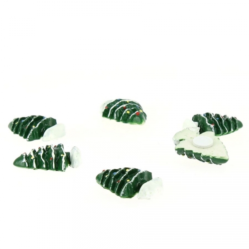 6 Mini Sapins - Autocollants (3 cm) - Résine 