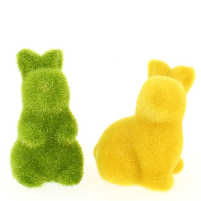 2 Petits Lapins Floqué Vert / Jaune Argile - 8 cm 