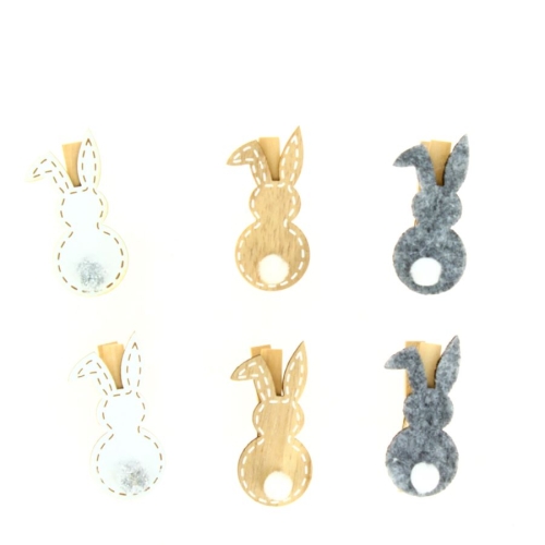 6 Pinces Lapins (5 cm) - Bois 