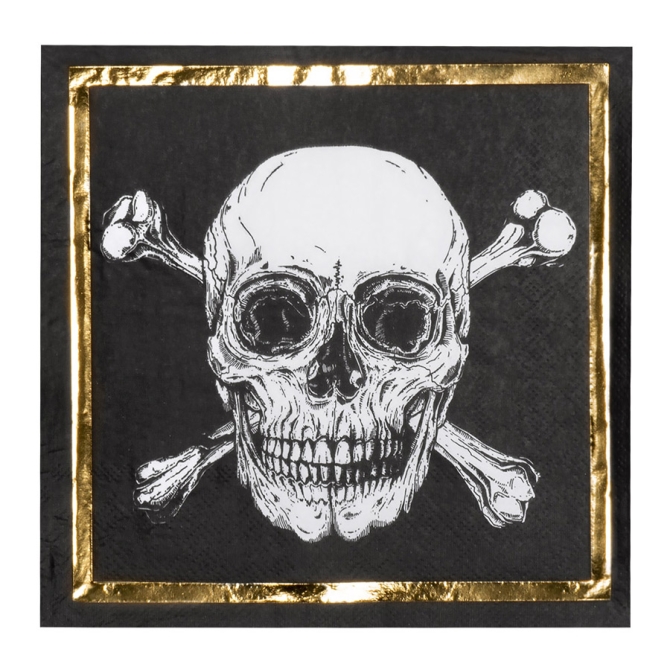 20 Serviettes Pirate Noir / Or 