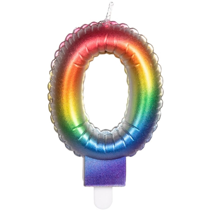 Bougie Arc-en-Ciel Chiffre 0 (8 cm) - Effet Ballon 