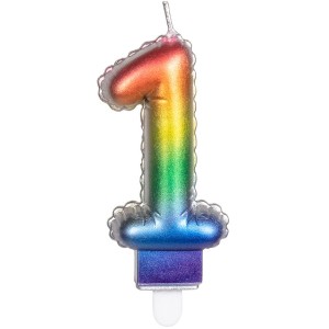 Bougie Arc-en-Ciel Chiffre 1 (8 cm) - Effet Ballon