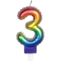 Bougie Arc-en-Ciel Chiffre 3 (8 cm) - Effet Ballon