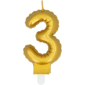 Bougie Or Chiffre 3 (8 cm) - Effet Ballon