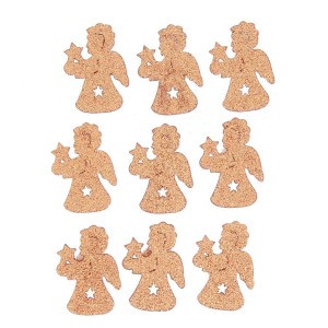 9 Stickers Anges Glitter Orange (3,5 cm) - Bois