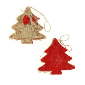 2 Sapins  Suspendre (8 cm) - Feutrine et Toile naturelle