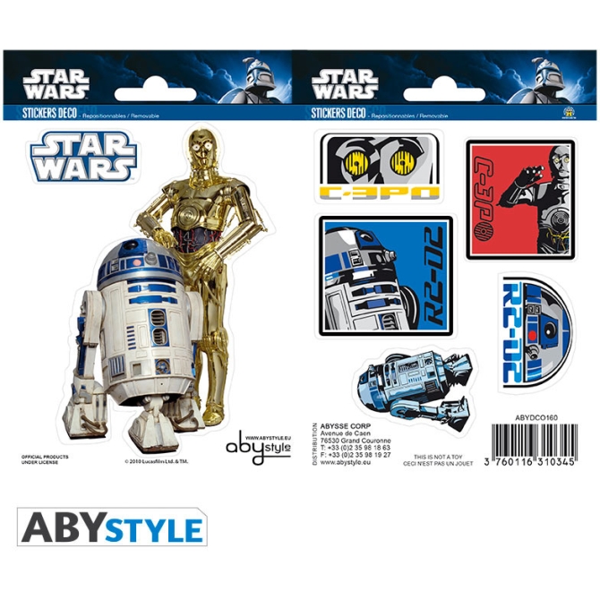 Set 7 Stickers R2D2,  C3PO Star Wars (Repositionnables) 