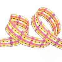 Ruban Large Pois et rayures Rose/Jaune/Fuchsia (3,5 cm - 2 m)