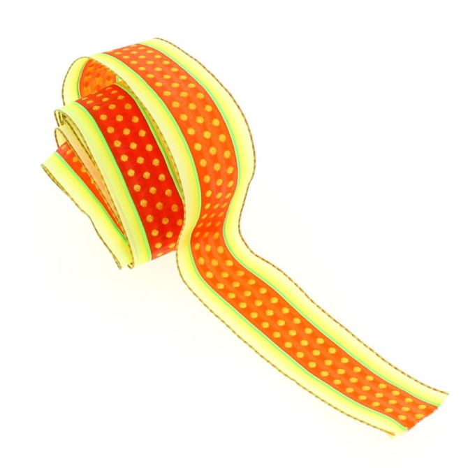 Ruban Large Pois et Bandes Vert / Jaune / Orange (4 cm - 2 m) 