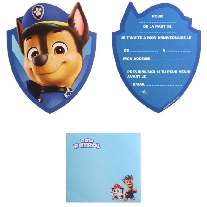 8 Invitations Pat Patrouille Bleu 