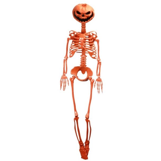 Squelette Articul� � T�te de Citrouille Orange - Summerween - 1 m 