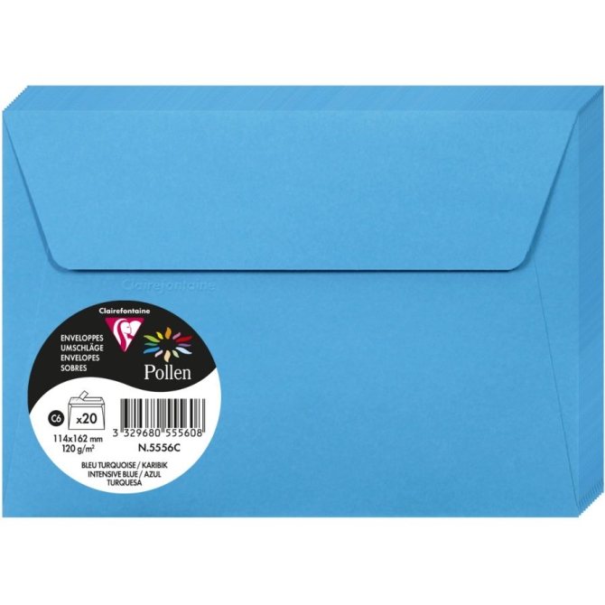 Paquet de 20 Enveloppes Pollen - Bleu Turquoise 