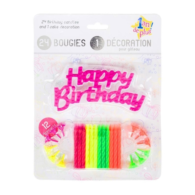 24 Bougies et 1 Dcoration Happy Birthday 