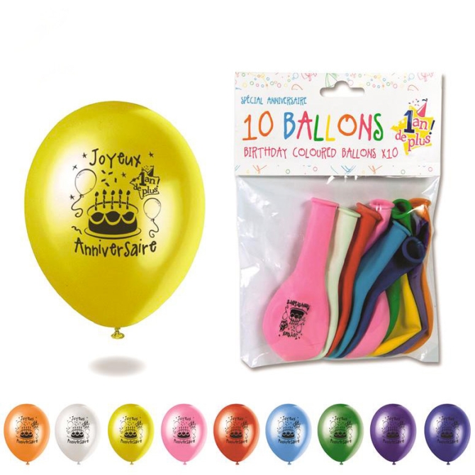 10 Ballons Multicolores Joyeux Anniversaire 