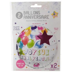 2 Ballons Joyeux Anniversaire Double face Rose (45 cm). n1