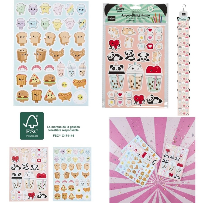 5 Planches de Stickers Funny Kawaii
