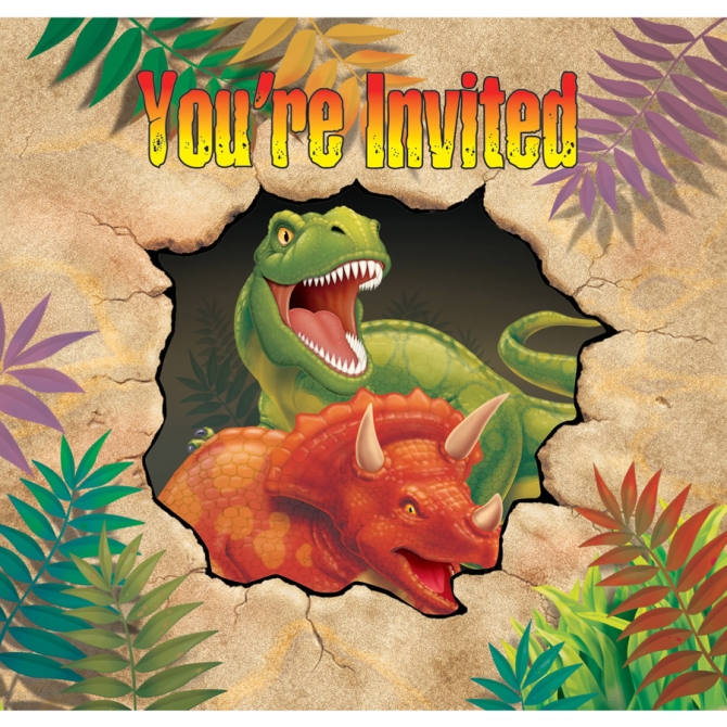 8 Invitations Dino Relief 