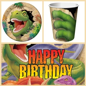 8 Sacs cadeaux en plastique anniversaire Dinosaures 16 x 22 cm