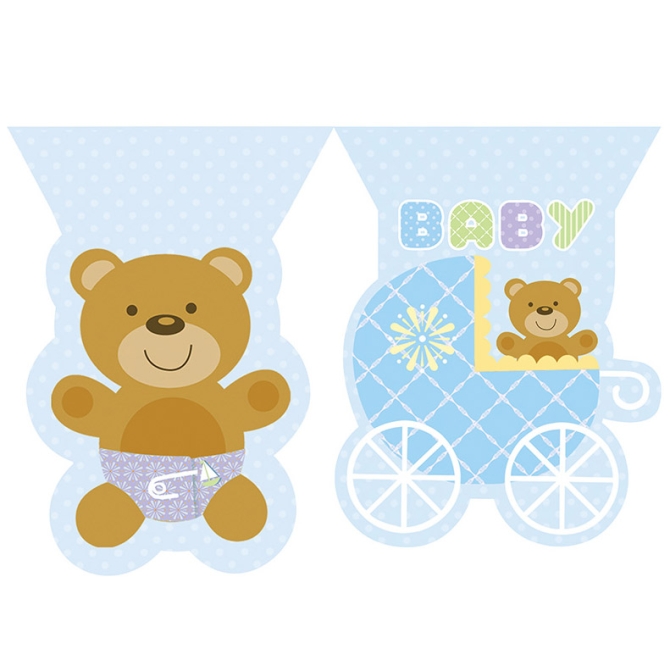 Guirlande fanions Baby Teddy Bleu 