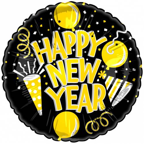 Ballon mylar Happy New Year Or/Noir 