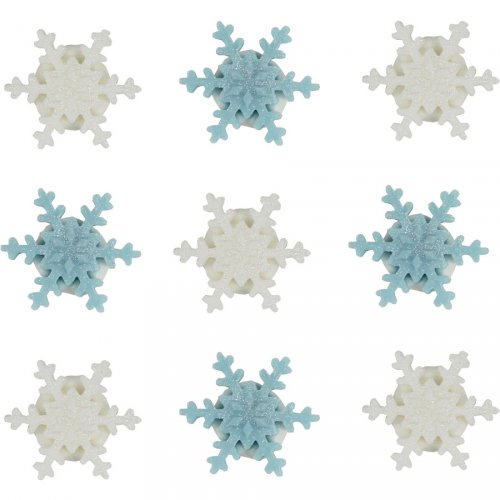 9 Flocons de Neige en sucre Blanc / Bleu 