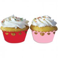 12 Wrappers Cupcake Coeurs Rose/Rouge