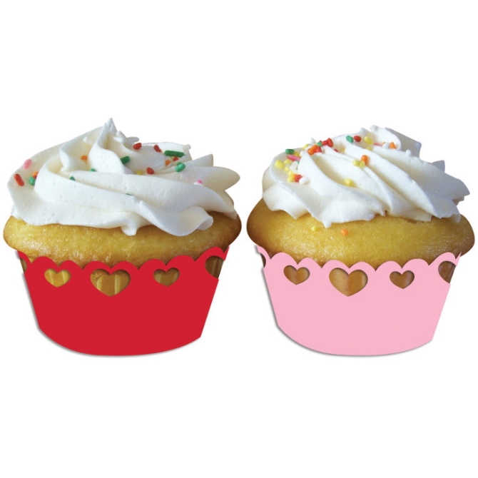 12 Wrappers Cupcake Coeurs Rose / Rouge 