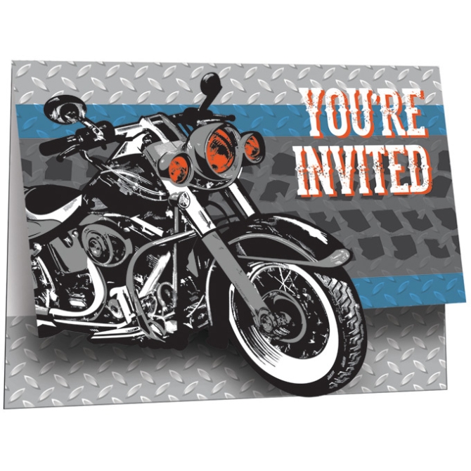 8 Invitations Moto Bikers 