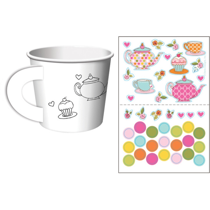 6 Tasses avec Stickers Tea Time 