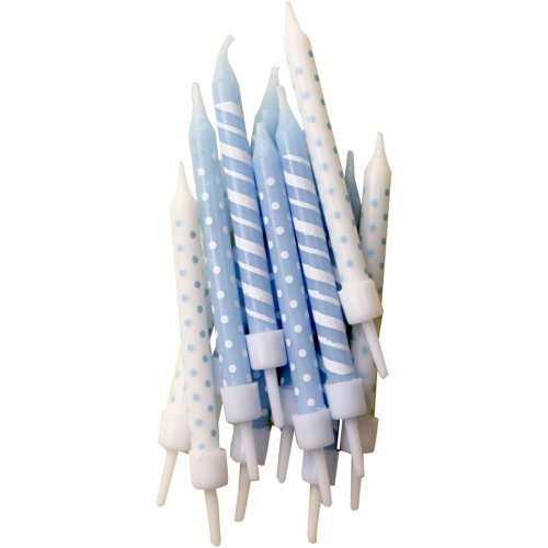 12 Bougies pois et rayures Bleu / blanc 