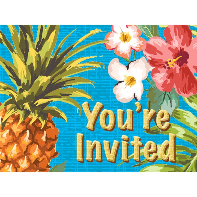 8 Invitations Aloha Ananas 