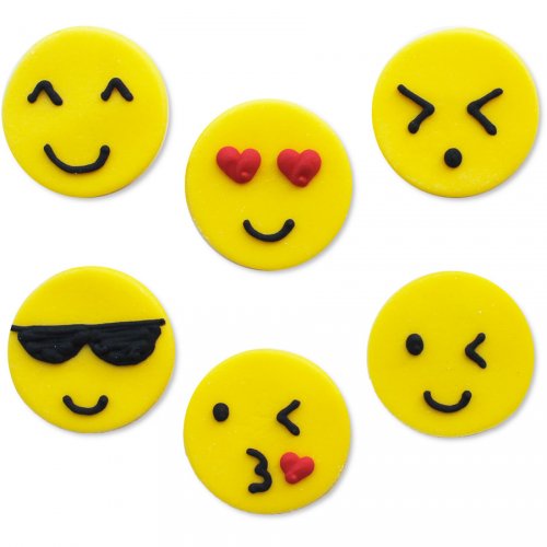 6 Décors Emoticones Smiley (3 cm) - Sucre 