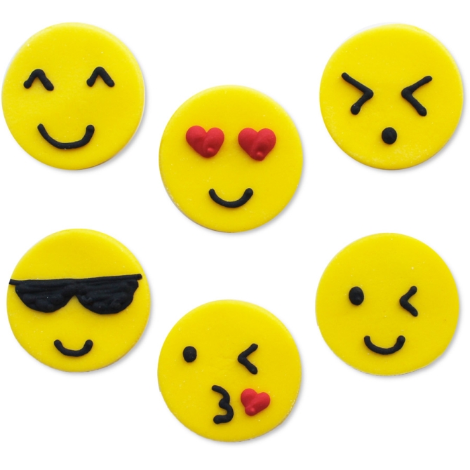6 Dcors Emoticones Smiley (3 cm) - Sucre 