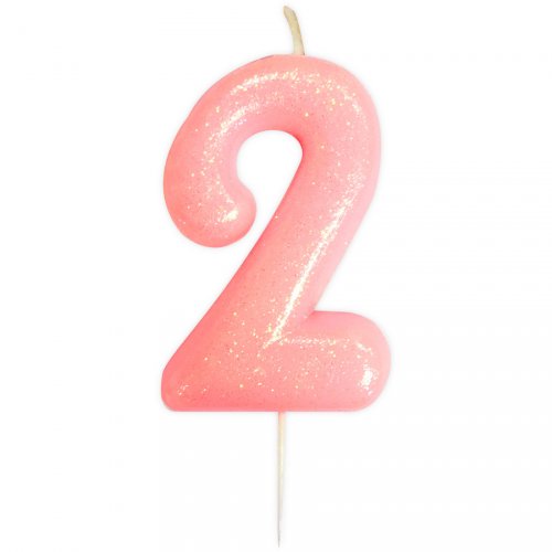 Bougie Rose Glitter Chiffre 2 (7 cm) 