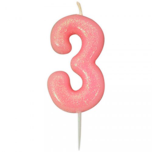 Bougie Rose Glitter Chiffre 3 (7 cm) 